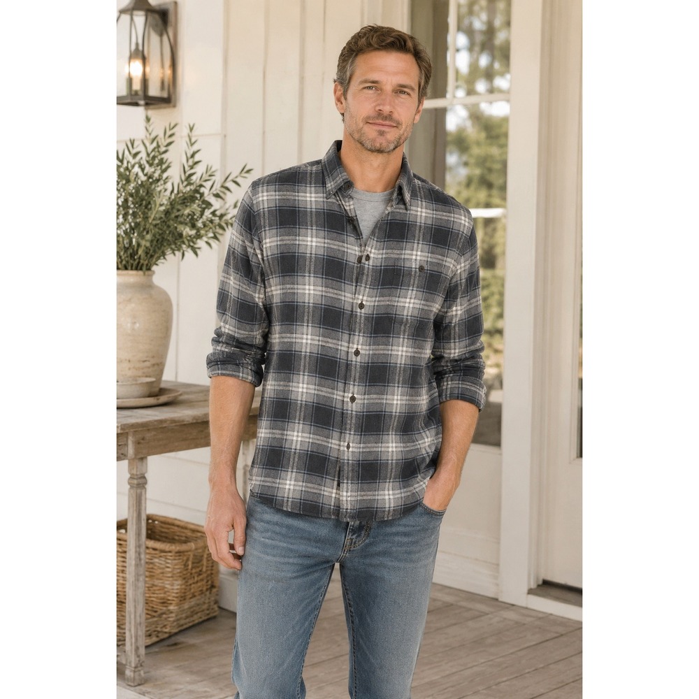 Faherty Legend Sweater Shirt Mens XXL Grey Plaid Supima Cotton Stretch MWH2101
